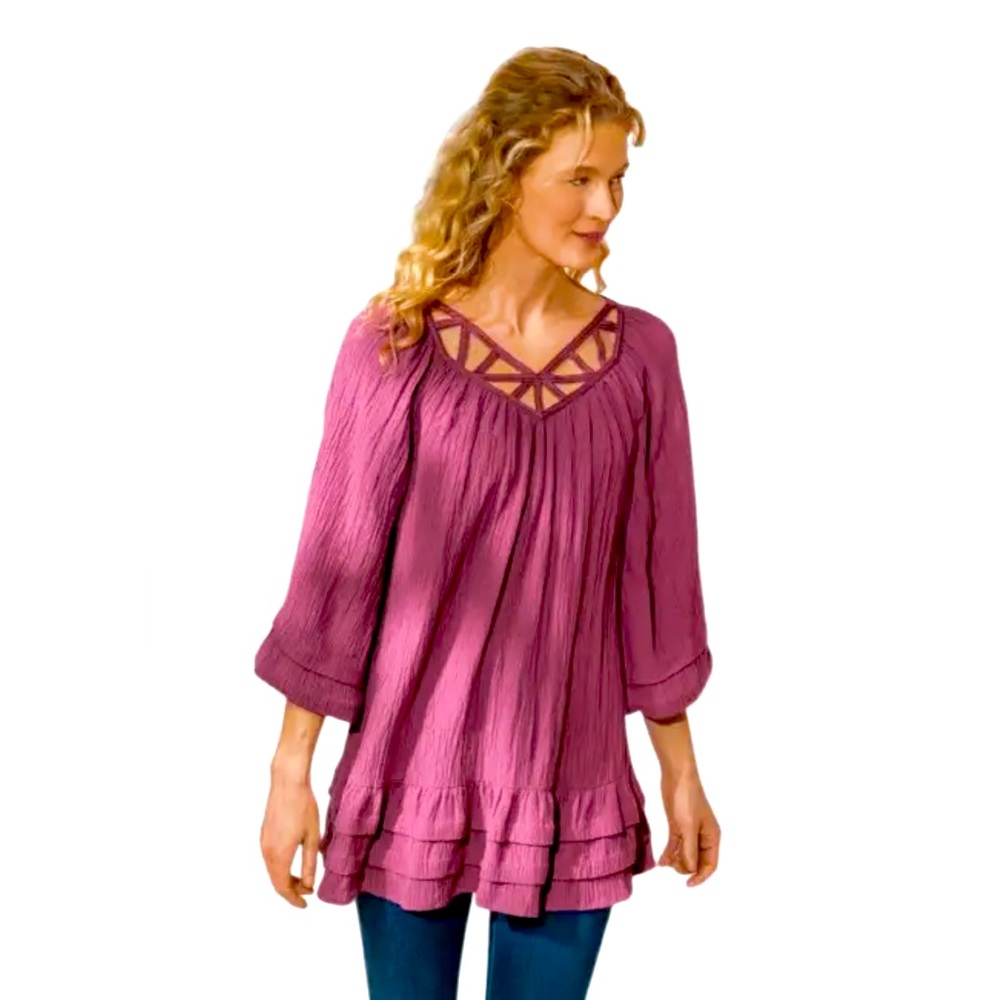 Soft Surroundings Sz Large Mahdia Blouse in Dry Rose